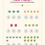 How many? counting worksheet with choose-the-number circles