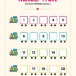 Number train worksheet, write the missing numbers 1 to 20