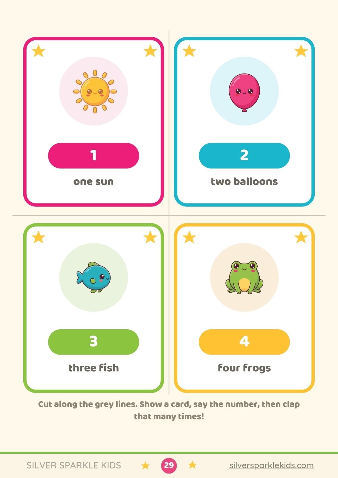 Bonus cut-out number cards 1 to 4 for preschoolers